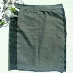 LOFT gray pencil skirt with black lace detailing